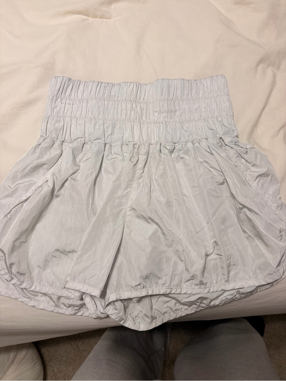 FP Movement by Free People Light Gray Smocked-Waist Athletic Shorts